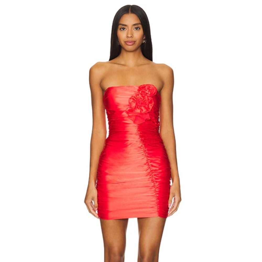 Amanda Uprichard Crimson Red Silk Tenley  Strapless Mini Dress